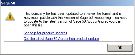 Sage 50 Update Company Data Error