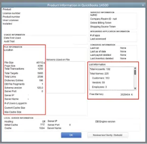 Product Information in QuickBooks 14500