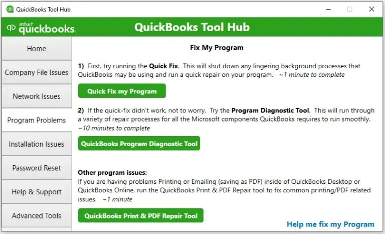 QuickBooks Fix My Program Tool