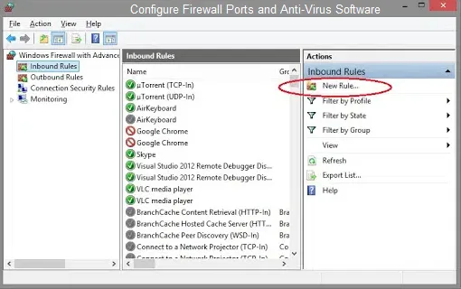 configure firewall ports and Anti-virus software
