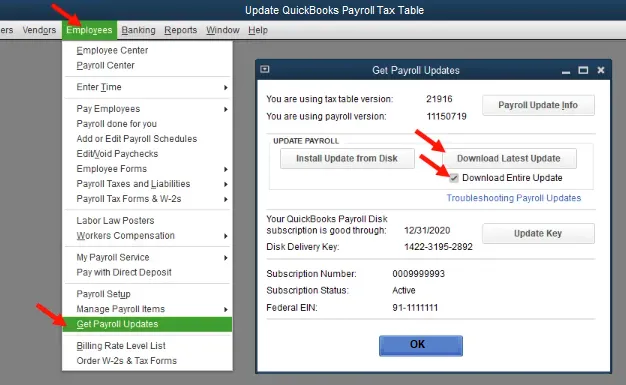 Update QuickBooks Payroll Tax Table