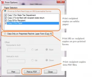 Print to 3-Part Red Copy or IRS Scannable Forms