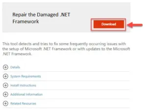 Repair the Damaged .NET Framework