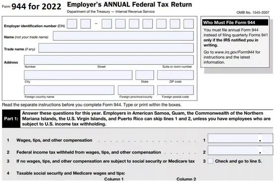 Employment federal tax return