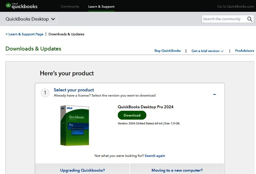 download page for QuickBooks Desktop 2024